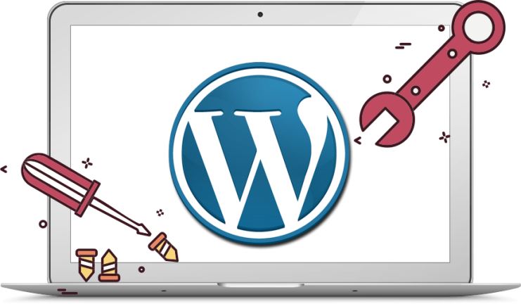 Overzicht van WordPress onderhoudsservices met pictogrammen voor beveiliging en updates