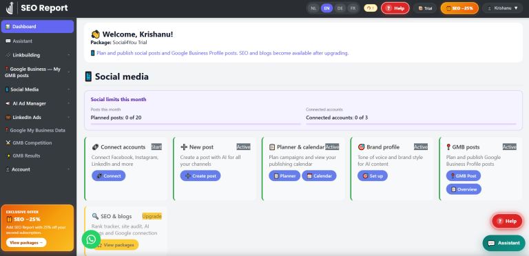 SEO Report dashboard met rank tracking en Google-data