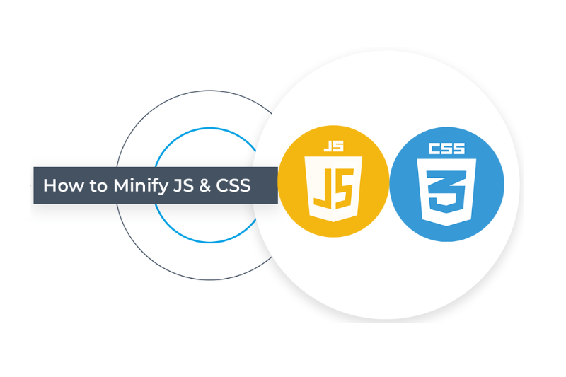 Logo's van JavaScript en CSS met 'minify' tekst aan de linkerkant