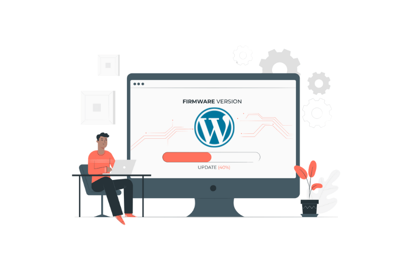Een WordPress themaontwikkelaar is bezig met het bijwerken van de firmwareversie van een WordPress-website